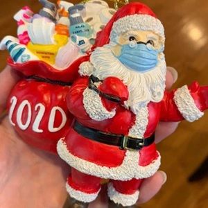 2020 Christmas Tree Santa Wearing Mask Ornament